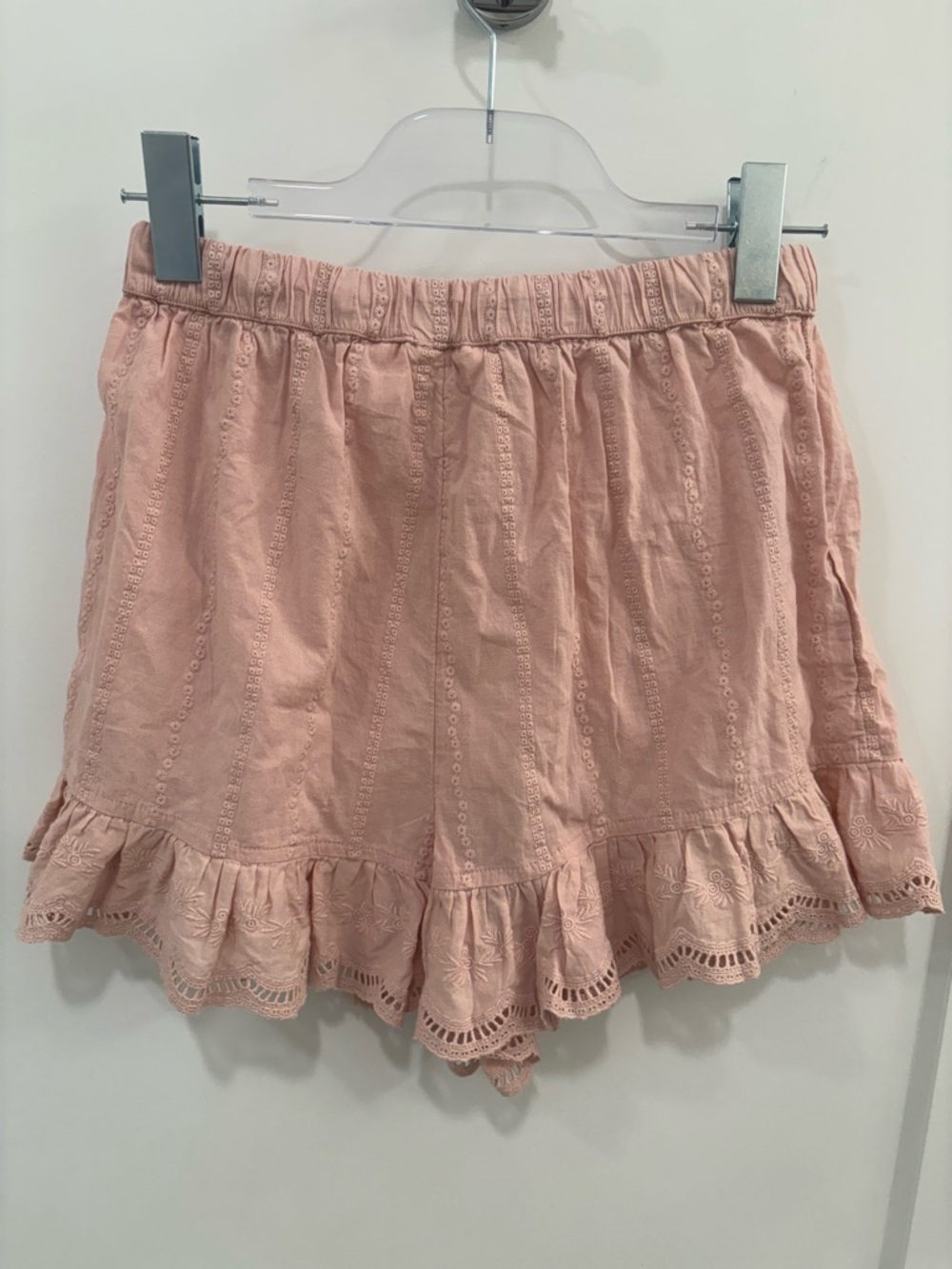 Shabby Chic Pink Cotton Eyelet Ruffled Shorts Size Small - Picture 6 of 9